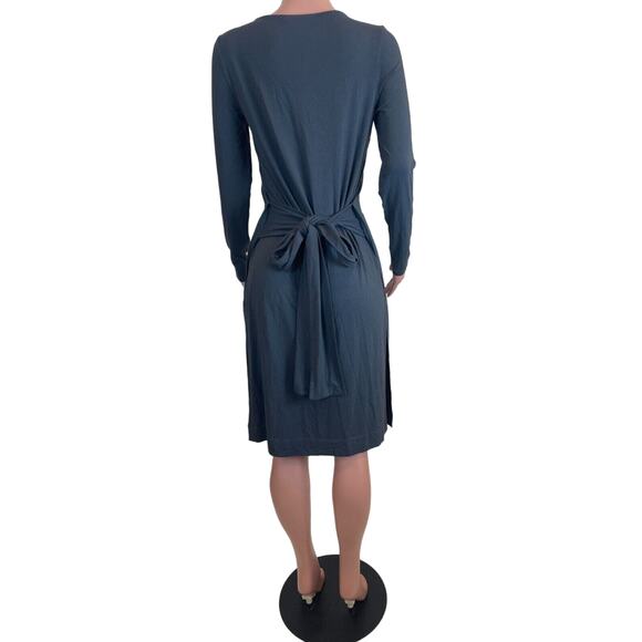 Peruvian Connection Dress Sz M Gray Stretch Knit Tie Waist Slits Casual Stretch - Picture 6 of 12